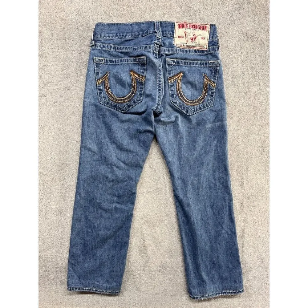 True Religion Rainbow Bobby Jeans Mens Blue Distressed Measured 33x28 Streetwear